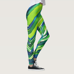 Neon Green and Dark Blue Stripes Art Leggings