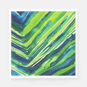 Neon Green and Dark Blue Stripes Art Napkins