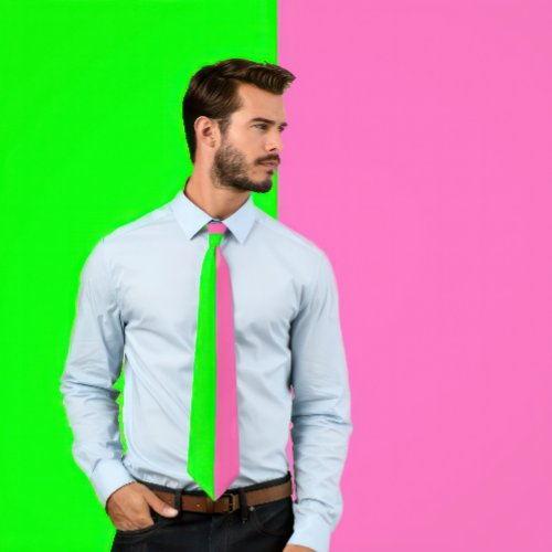 Neon Green and Hot Pink Tie Two Color Tie