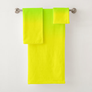 Neon Green and Neon Yellow Ombré  Shade Color Fade Bath Towel Set
