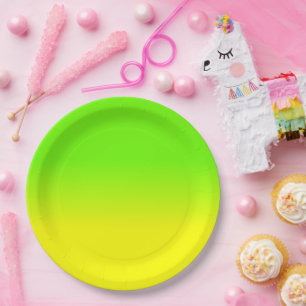 Neon Green and Neon Yellow Ombré Shade Color Fade Paper Plates