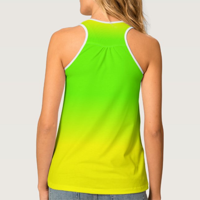 Neon Green and Neon Yellow Ombré  Shade Color Fade Tank Top (Back)
