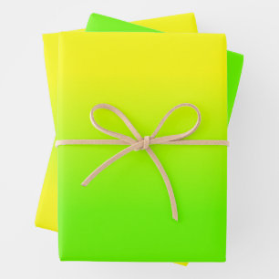 Neon Green and Neon Yellow Ombré Shade Color Fade Wrapping Paper Sheets