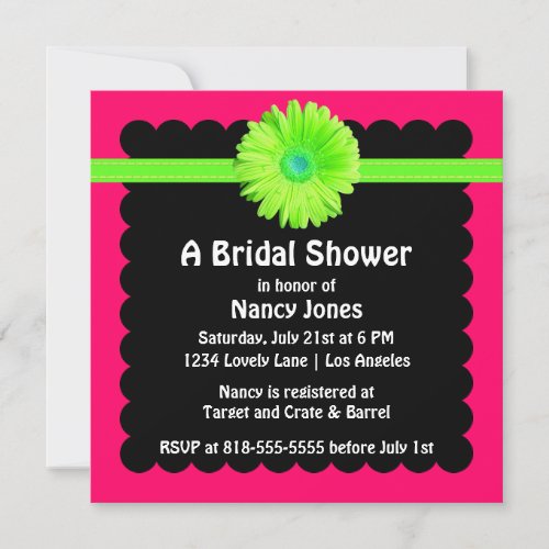 Neon Green and Pink Bridal Shower Invitation