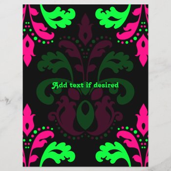 Neon Green And Pink Vintage Damask On Black by TheHopefulRomantic at Zazzle