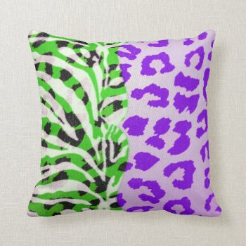 Neon Green And Purple Safari Print Throw Pillow by ChicPink at Zazzle