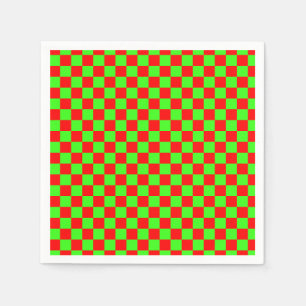 Neon Green and Red Checkered Checkerboard Vintage Napkins