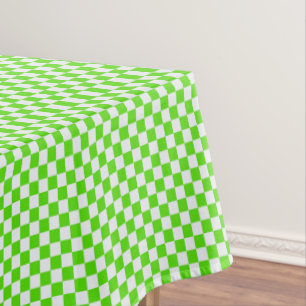 Neon Green And White Gingham Checkered Tablecloth
