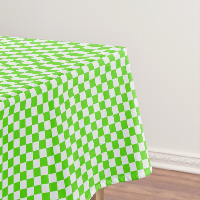 Neon Green And White Gingham Checkered Tablecloth (In Situ)