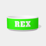 Neon Green and White Modern Name Pet Bowl<br><div class="desc">Neon Green and White Modern Name Cat Dog Pet Bowl. You can also remove the personalization and enjoy the elegant and minimal one color design.</div>