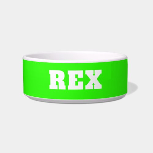 Neon Green and White Modern Name Pet Bowl