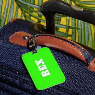 Neon Green and White Modern Name Pet Luggage Tag
