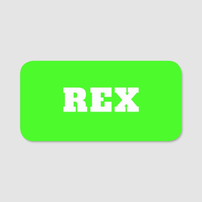 Neon Green and White Modern Name Pet Tag (Front)