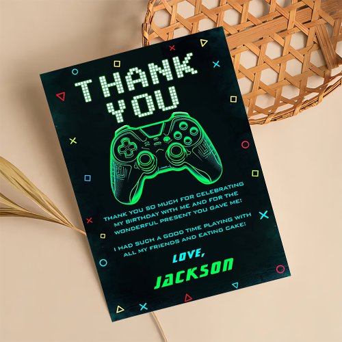 Neon Green Arcade Video Game Birthday Thank You Card