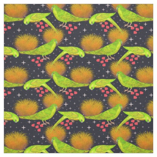 Neon green Australian Parrots  Fabric