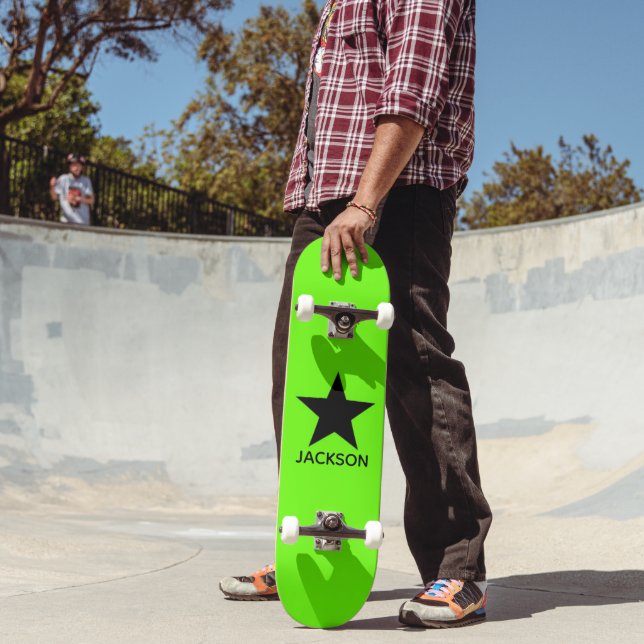 Neon Green Background Black Star Custom Skateboard (Outdoor 2)