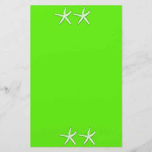 Neon Green Background Starfish Seastars Beach 2020 Stationery (Front)