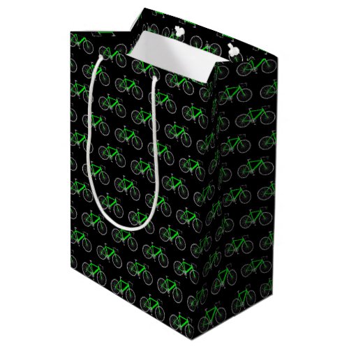 neon green bicycle on black medium gift bag