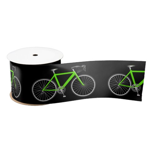 Neon Green Bicycle on Black   Satin Ribbon