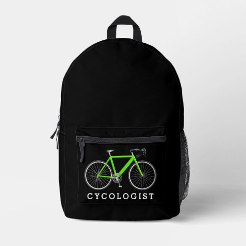 Neon Green Bike With Cycologist Text Printed Backpack
