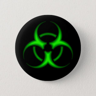 Neon Green Biohazard Symbol Button