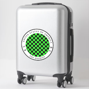 Neon Green & Black Checkerboard Monogram Luggage Sticker