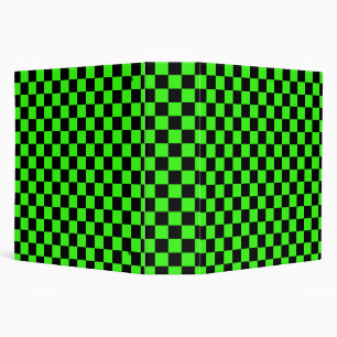 Neon Green Black Checkered Checkerboard Vintage 3 Ring Binder