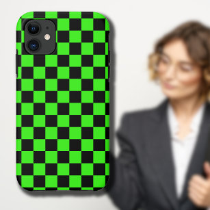 Neon Green Black Checkered Checkerboard Vintage iPhone 11 Case
