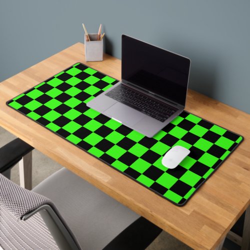 Neon Green Black Checkered Checkerboard Vintage Desk Mat