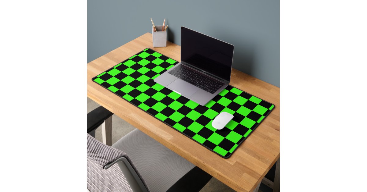 Neon Green Black Checkered Checkerboard Vintage Desk Mat | Zazzle