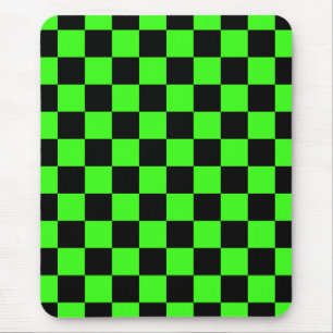 Neon Green Black Checkered Checkerboard Vintage Mouse Pad
