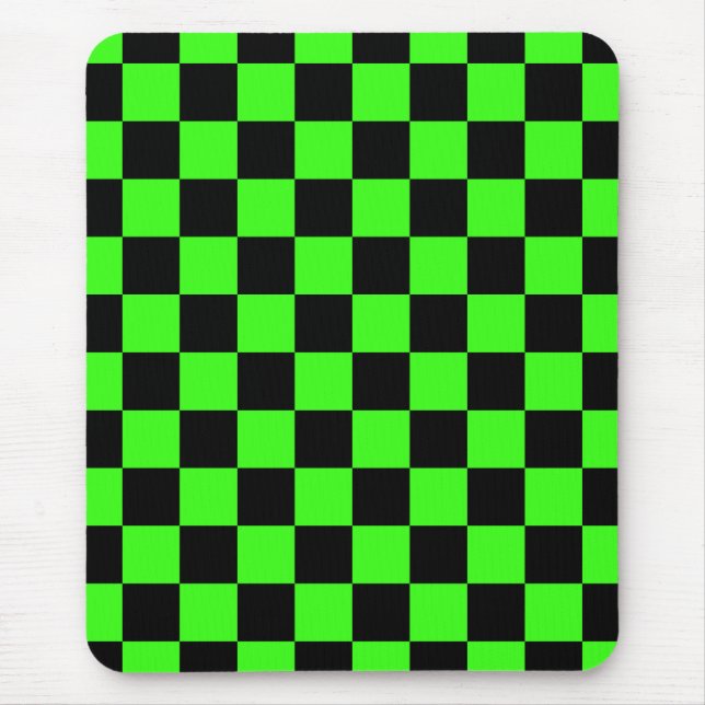 Neon Green Black Checkered Checkerboard Vintage Mouse Pad (Front)