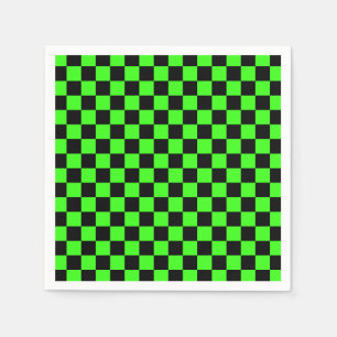 Neon Green Black Checkered Checkerboard Vintage Napkins