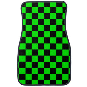 Neon green black checkers car floor mat