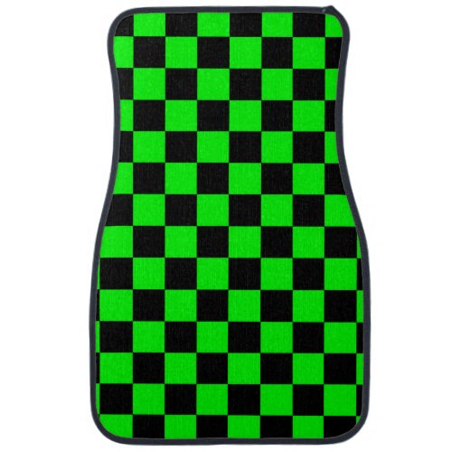 Neon green black checkers car floor mat