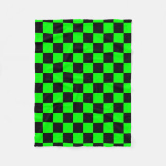 Neon green black checkers fleece blanket