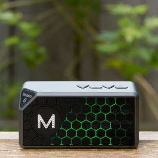 Neon green black honeycomb geometry Monogram Bluetooth Speaker