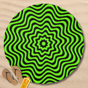 Neon Green Black Pattern Optical Illusion Custom Beach Towel