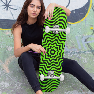 Neon Green Black  Pattern Optical Illusion Custom Skateboard