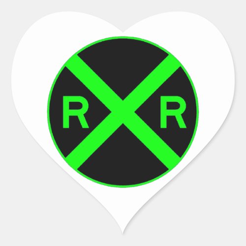 Neon Green  Black Railroad Crossing Sign Heart Sticker