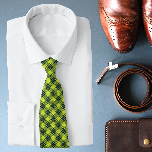 Neon Green Black Tartan Stylish Modern Pattern Neck Tie (Creator Uploaded)