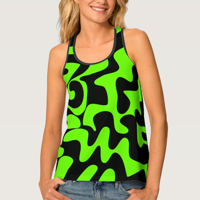 Neon Green Black Womens Summer Fashion Tank Top (Front)