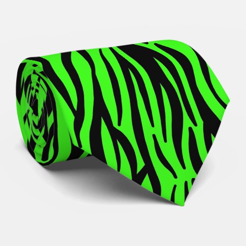 Neon Green Black Zebra Stripes Colorful Patterns Neck Tie