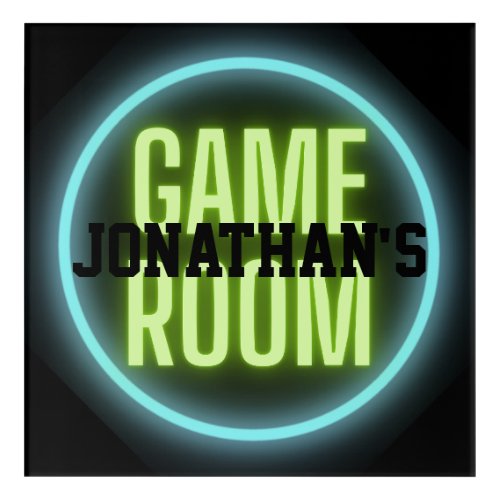 Neon Green Blue Game Room Gaming Sign Acrylic Print