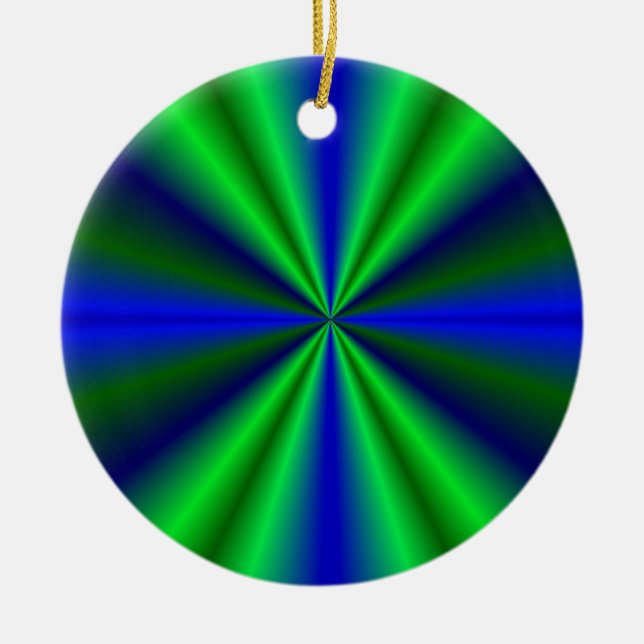 Neon Green Blue Rainbow Ceramic Ornament (Front)