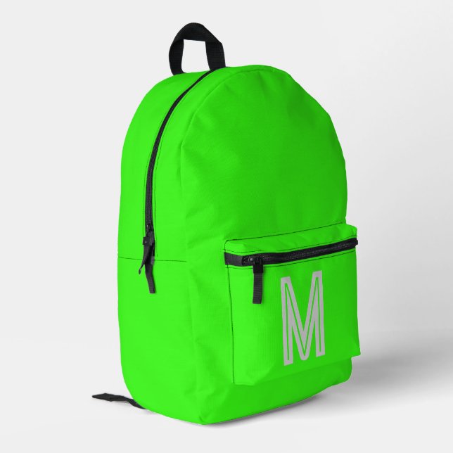 neon green - bold monogram  printed backpack (Back Corner Left)