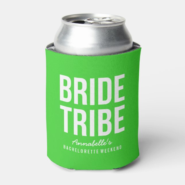 Neon Green Bride Tribe Can Cooler (Can Front)