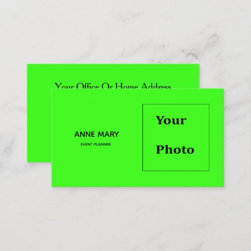 Neon Green Bright Colorful Custom Photo Name Cool Business Card