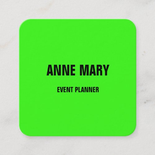 Neon Green Bright Colorful Wedding Event Planner2 Square Business Card