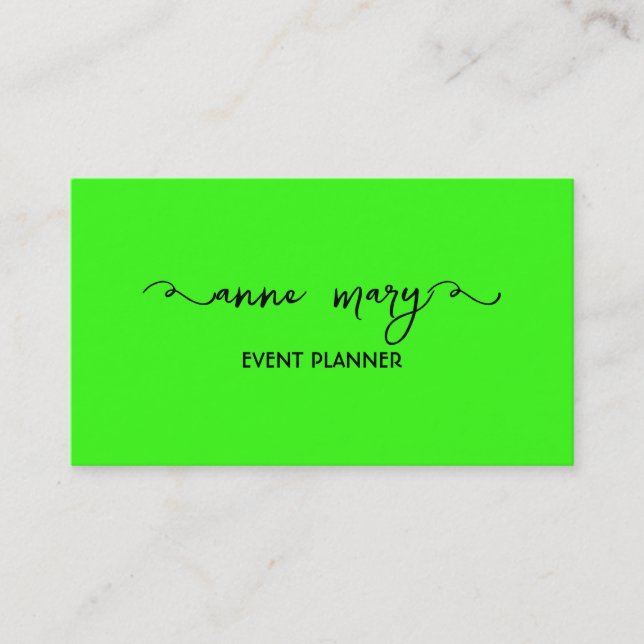 Neon Green Bright Colorful Wedding Events Modern Business Card (Front)